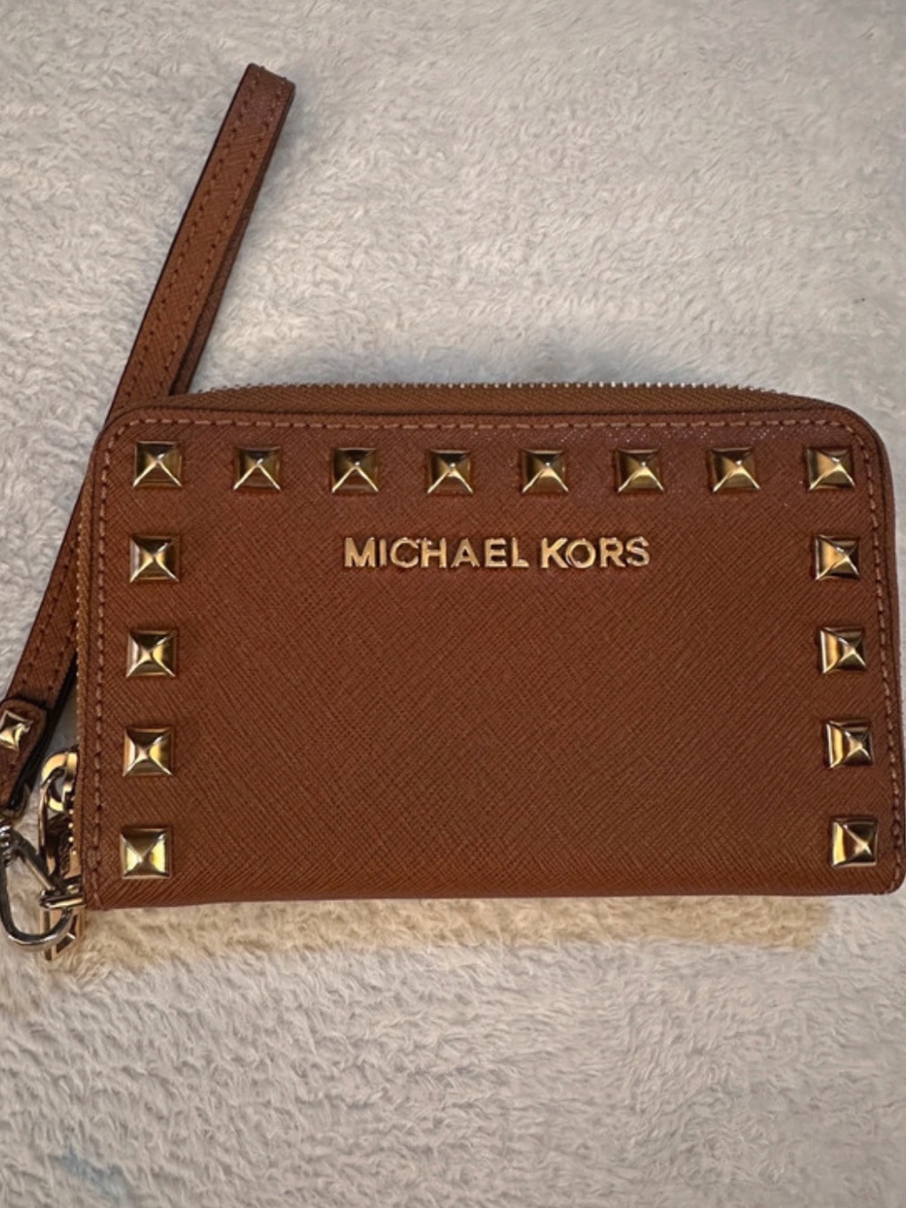 Michael Kors Cognac Leather Studded Wristlet